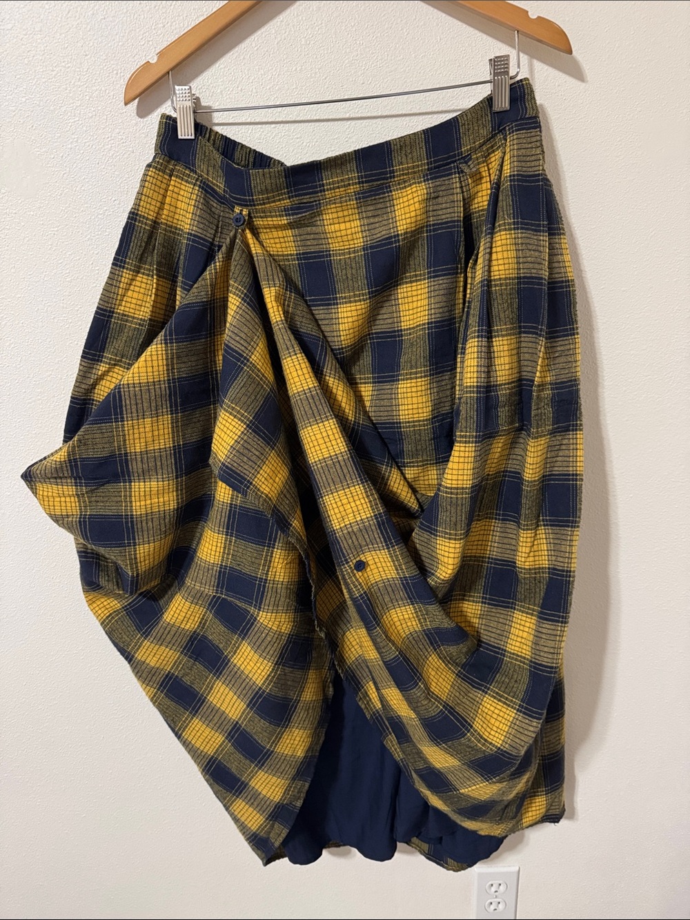 Scarlet Darkness Transformable Plaid Maxi Skirts Yellow Navy High Low Grunge-XL